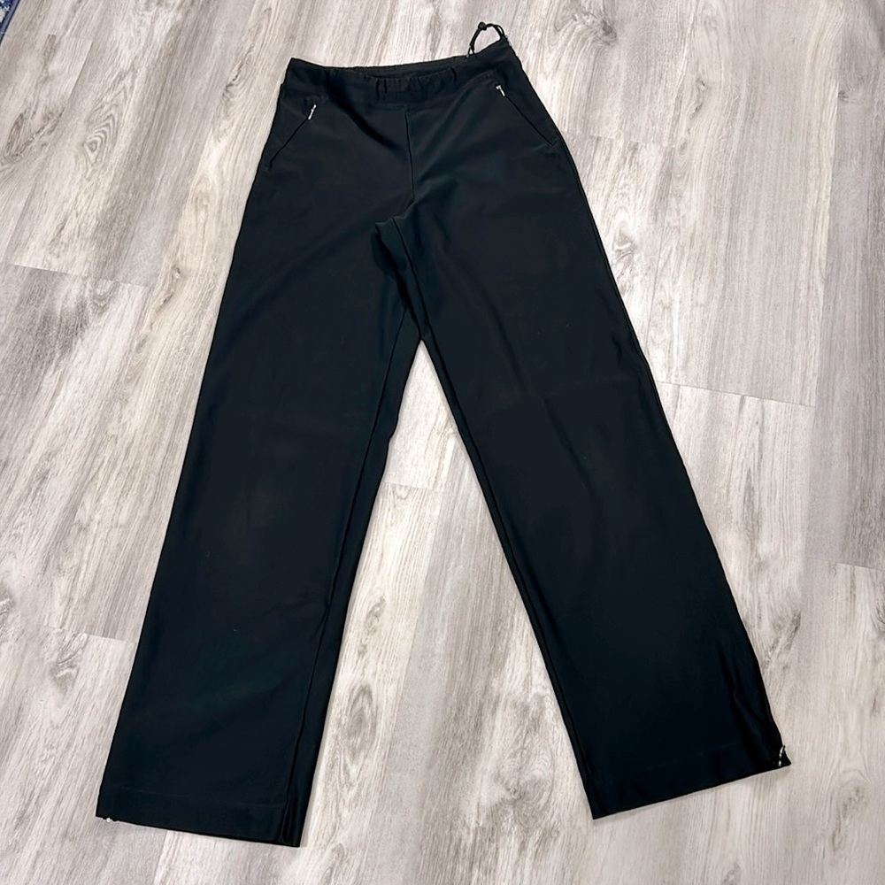 Lucy Women’s Black Pull on Wide Leg Active Performance Pants w/ Drawstring Waist